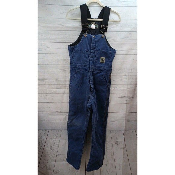 Vtg Bercowear Bib Coveralls Mens 36-38 Short USA Insulated Canvas Work Blue - Picture 1 of 11